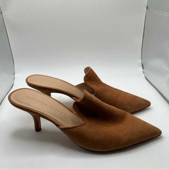 Veronica Beard Miriam Mule Tan leather suede size 8.5M slip on heels women - Picture 6 of 11